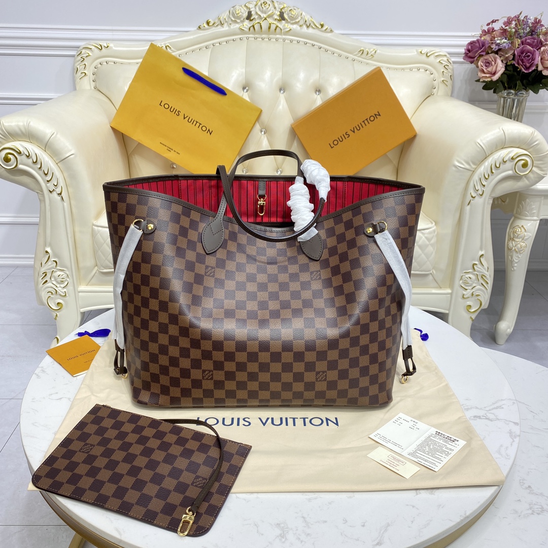 Louis Vuitton NEVERFULL GM Damier Azur Handbag N41357 Cerise Red